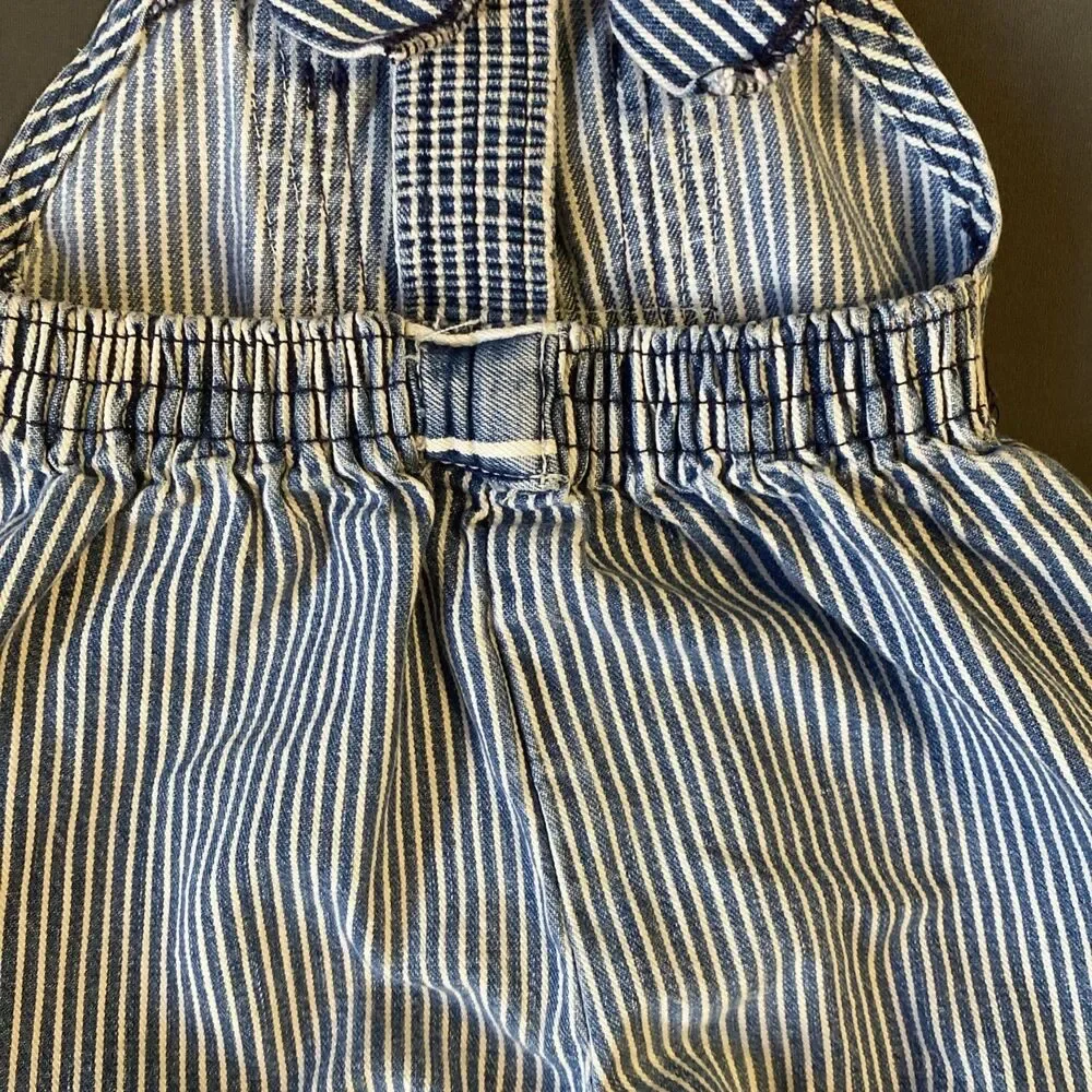 OshKosh B'gosh Denim Overalls 12M Hickory Stripe Red Tag Denim Patch Knees Baby